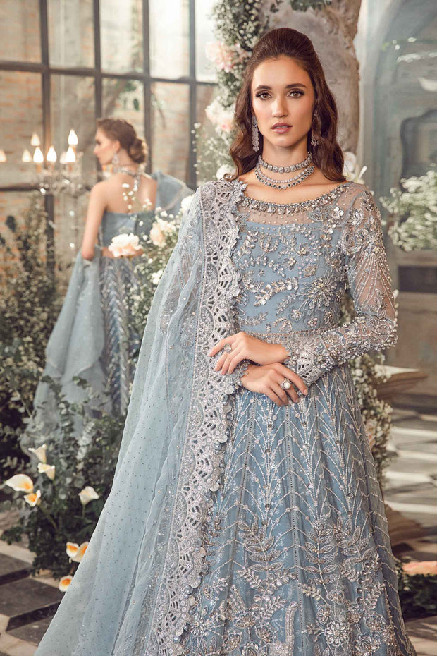 Icy Blue Beauty: Embroidered Organza Ensemble