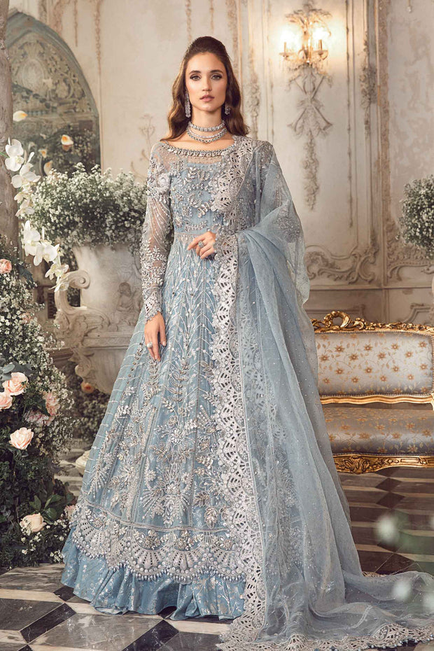 Icy Blue Beauty: Embroidered Organza Ensemble