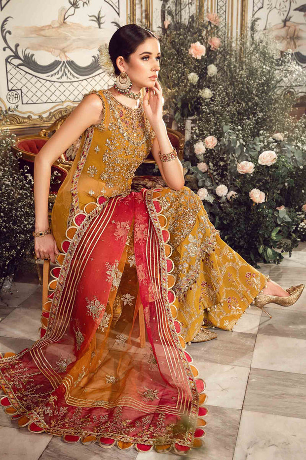 Luxurious Mustard Embroidered Organza and Raw Silk Ensemble