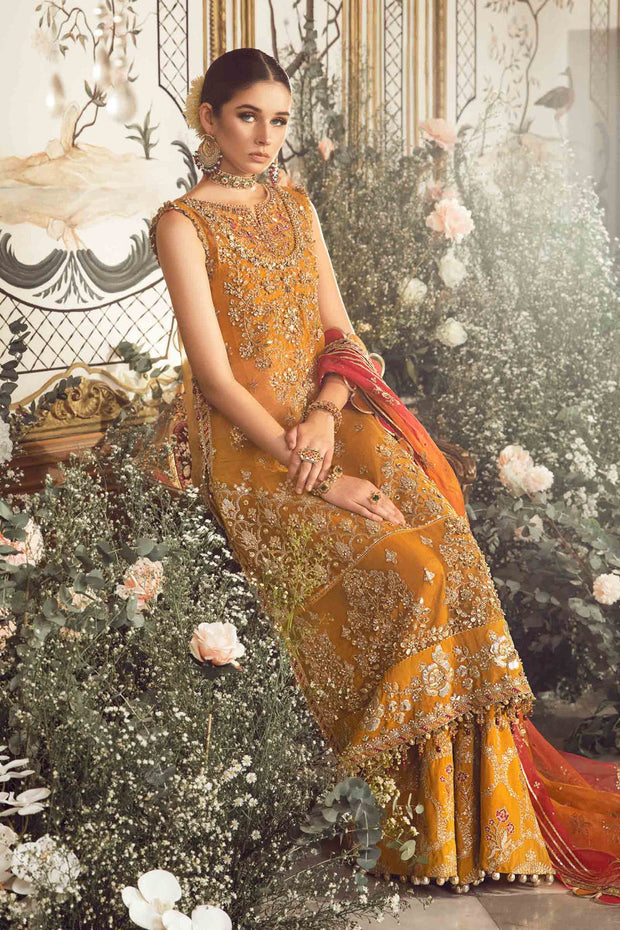 Luxurious Mustard Embroidered Organza and Raw Silk Ensemble