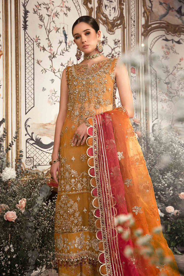 Luxurious Mustard Embroidered Organza and Raw Silk Ensemble