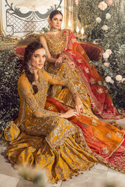 Luxurious Mustard Embroidered Organza and Raw Silk Ensemble