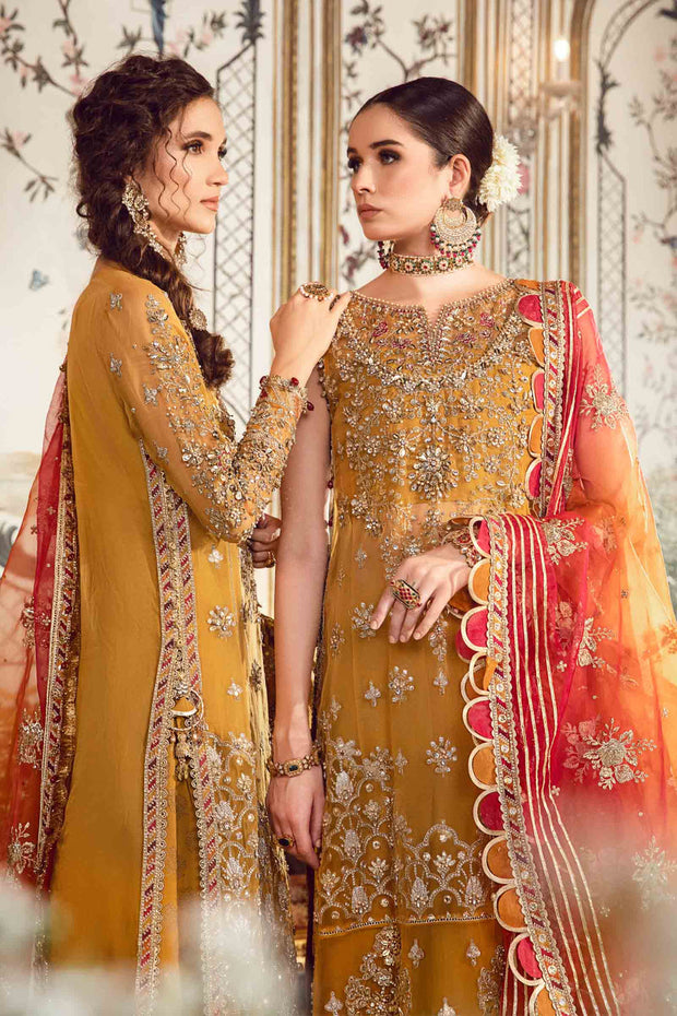 Luxurious Mustard Embroidered Organza and Raw Silk Ensemble