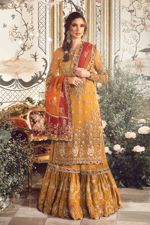 Luxurious Mustard Embroidered Organza and Raw Silk Ensemble