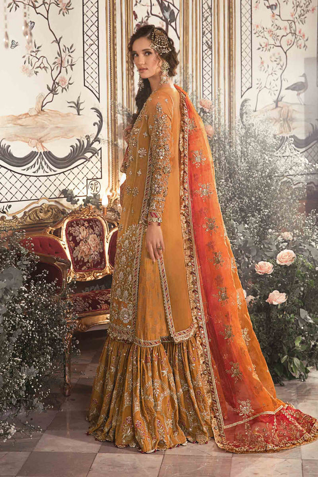 Luxurious Mustard Embroidered Organza and Raw Silk Ensemble