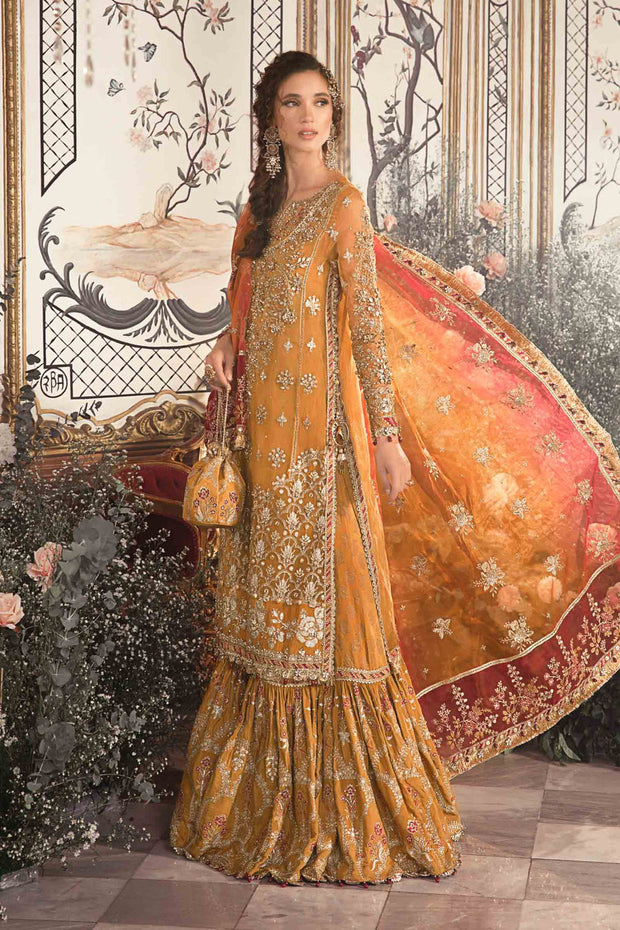 Luxurious Mustard Embroidered Organza and Raw Silk Ensemble