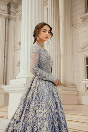 Celestial Elegance: Moonlit Majesty - Iced Blue Net Peshwas with Royal Tail